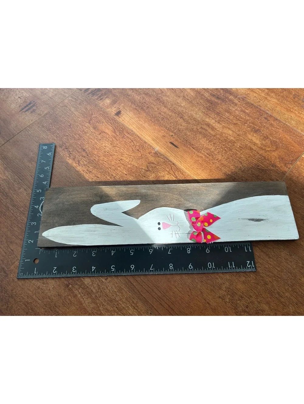 Hand-Painted Wooden Bunny Wall Art with Pink Bow
